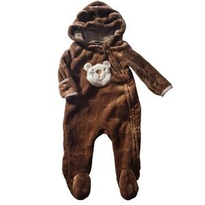 Mick Mack Brown Fuzzy Bear Footie Pajamas Hoodie 0 3 Months Baby